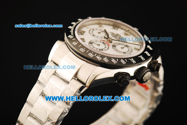 Rolex Daytona Chronograph Swiss Valjoux 7750 Automatic Movement White Dial with PVD Bezel and Steel Strap - Click Image to Close